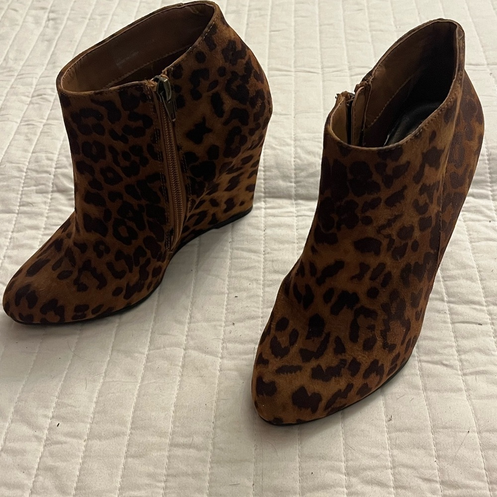 Madden Girl leopard Zumba wedge booties